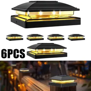 Upgraded 8LED Solar Post Cap Light Set, 6 Pack 4x4 Deck Fence Lighting, High Brightness Warm White, Heat & Frost Resistant, Wire-Free Energy-Saving Outdoor Night Light