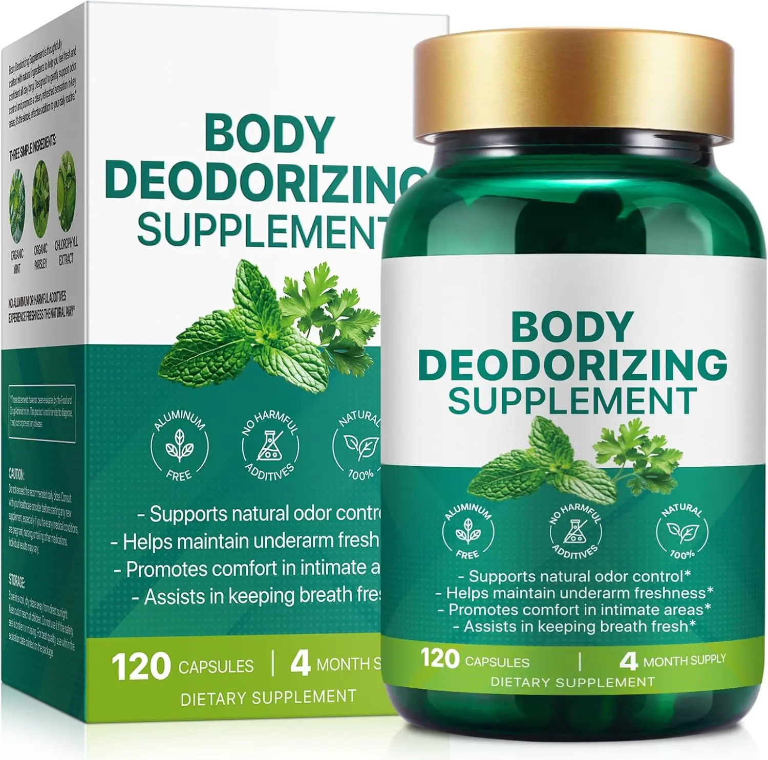 Chlorophyll Body Deodorizing Supplement for Digestion and Gut Health Support Internal Deodorant Capsules for Overall Freshness Body Odor Support Underarms Intimate Areas Private Parts Natural Formula 120 Count
