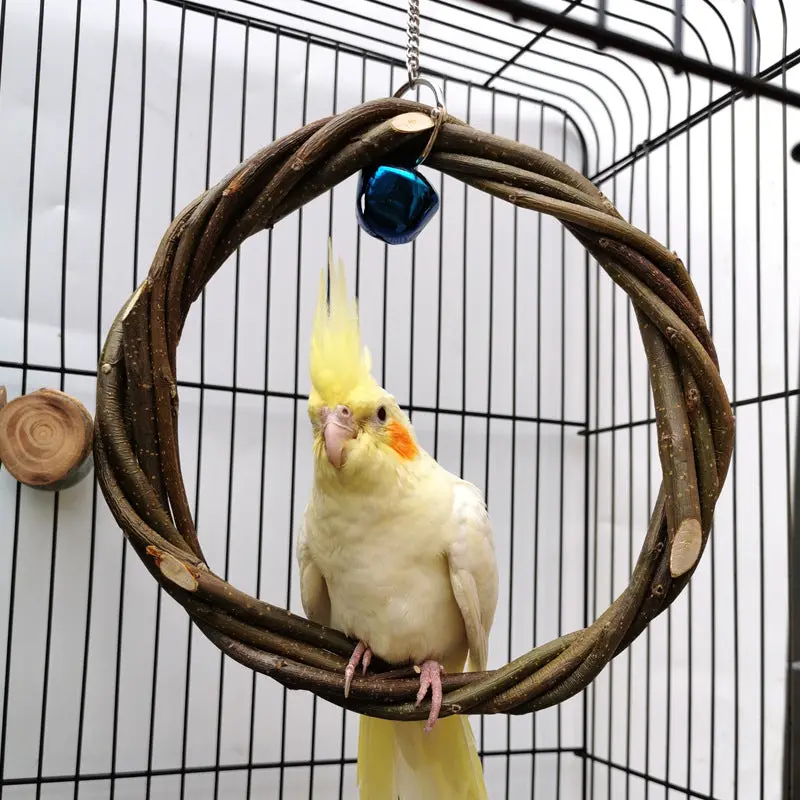 Natural Vine Branch Bird Swing Ring - Hanging Cage Toy with Bell