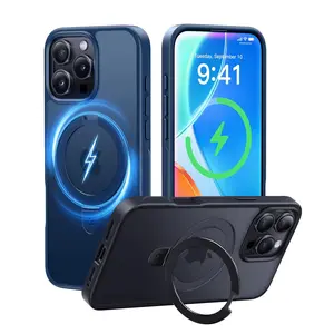 Ultra-Magnetic Stand for iPhone 16 Pro Max 17 Pro Max 14 15 Plus 13 12 11 Case Military Drop Protection | Compatible with MagSafe Technology Tpu Shockproof Translucent Matte Slim Ring Holder Phone Case Trendy Item