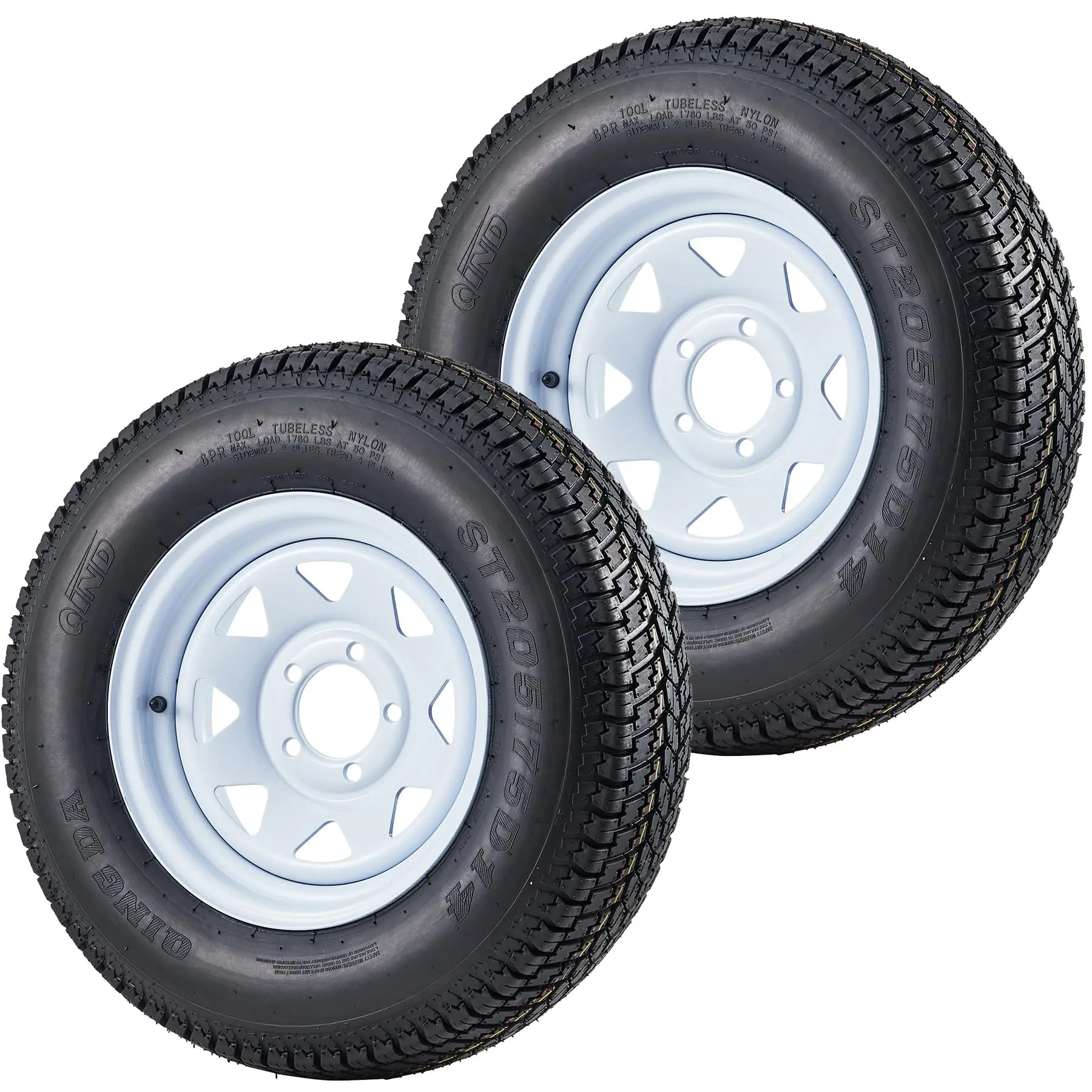 ST205/75D14 Pre-Assembled Trailer Tire-Rim Assemblies (2 Pack), 14 Inch Rims, 5 Lug on 4.5 Inch Lug, DOT Approved, Ready to Install for Landscaping, Campers, Horse Trailers, Farm Equipment