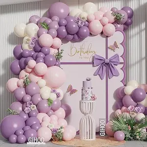 Pink Purple Balloon Arch Kit 143pcs Dusty Purple Lavender Pastel Macaron Pink Balloons for Girls Birthday Baby Shower Wedding Shower Decorations