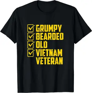 100% Cotton Top Funny Grumpy Bearded Old Vietnam Veteran T-Shirt