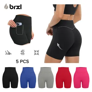 BRXL【Discount for live】5 piece set Women's 5 Inch Inseam Biker Shorts with Pockets High Waist Buttery Soft Yoga Athletic Gym Running Volleyball Spandex Shorts Underwear Free & Practical Pocket Design UPF 50+ Sun Protection-brxl-3