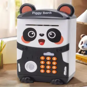 Cute Panda Design Money Bank, 1 Box Cartoon Design Money Bank with Sound & Light, Automatic Coin Entry Money Bank, Birthday Gift for Boys & Girls, Decor, Digital Piggy Bank, Money Savings Box, Coin Storage