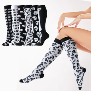 3/4 Pairs Halloween Compression Socks for Women & Men 20-30mmhg High Knee Support for Running Nursing Travel Jogging Hiking All-Day Comfort Lightweight Breathable Fabric