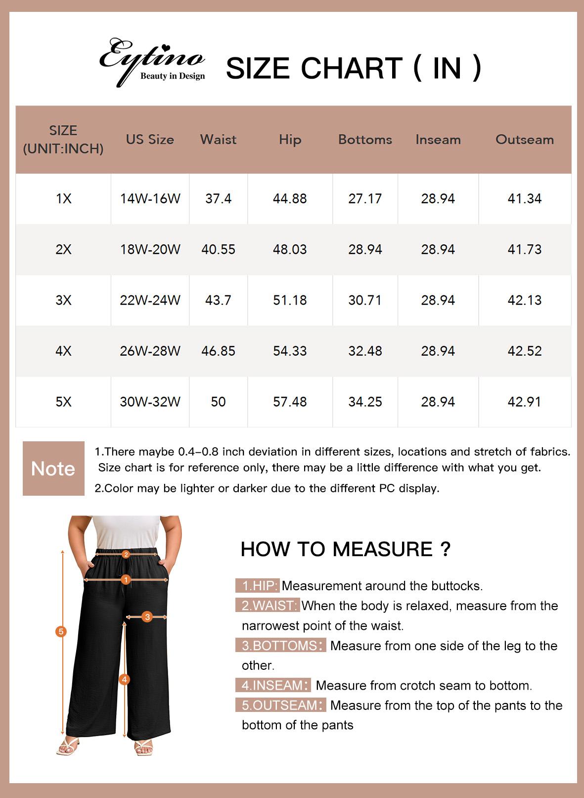 Eytino Womens Plus Size Pants Summer Elastic High Waist Drawstring Casual Loose Wide Leg Trousers Pants with Pockets(1X-8X)