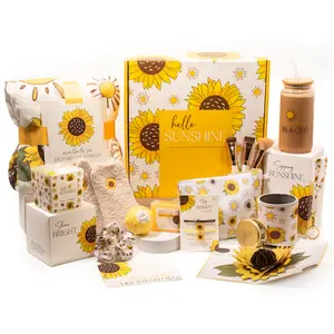 The Love Crate Co Sunflower Gifts for Women, 15pc Custom Gift Box for Women. Get Well Soon Gift Baskets for Women, You Are My Sunshine Gifts, Care Package For Women Thinking of You, Wellness Gifts. spa gift