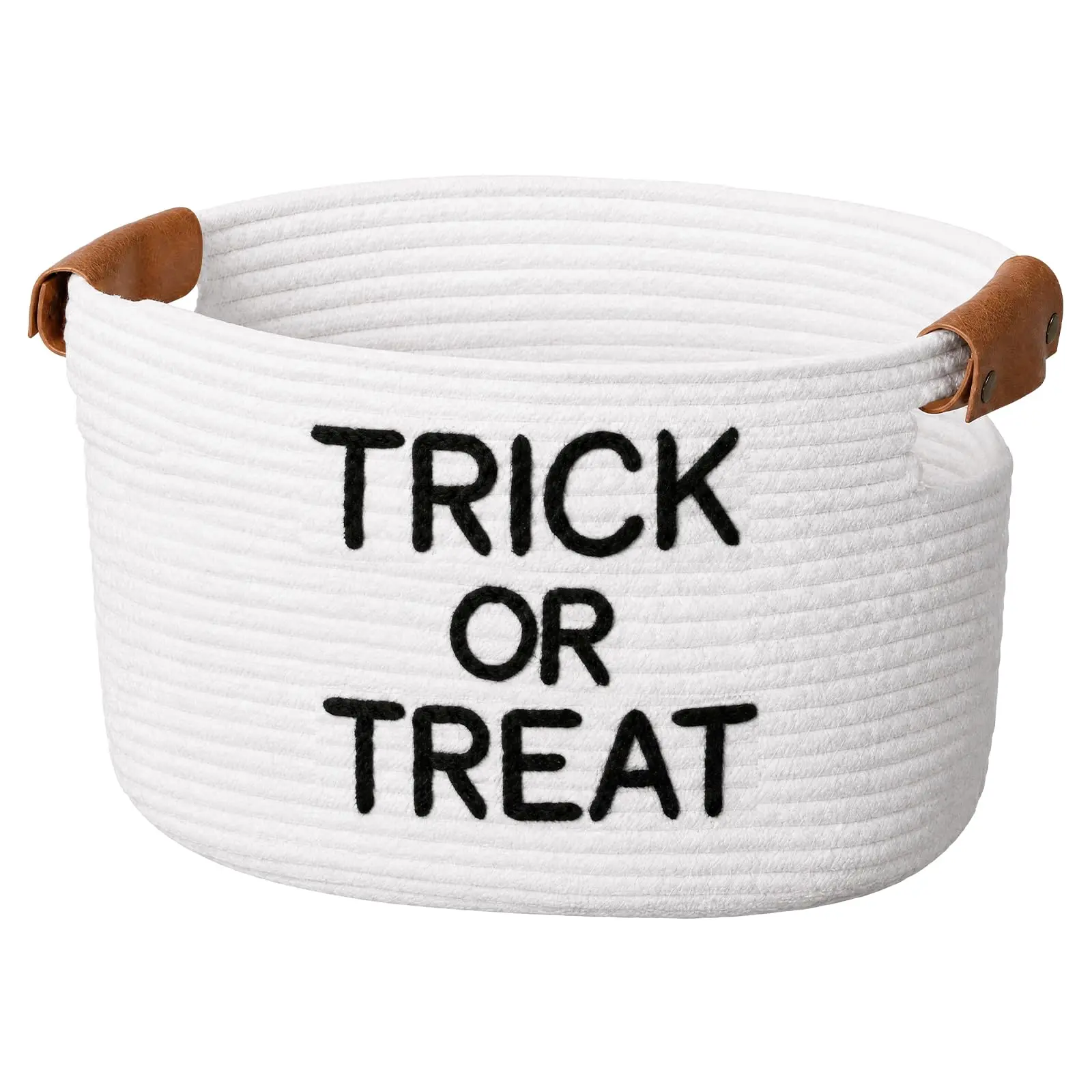 Gejoy Cute Halloween Boo Basket Cotton Rope Woven Trick Or Treat Basket with Handles, Spooky Face Pumpkin Candy Bowl Storage Bin Gift Organizer For Fall Home Decor Halloween Party Favors, Aesthetic Spooky Gift Basket For Girlfriends Adults Teens Women