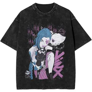 valentine shirts Jinx Arcane Outfit 6Washed T Shirt for Men Women Streetwear Hip Hop T-Shirt Summer Tees Tops Cotton