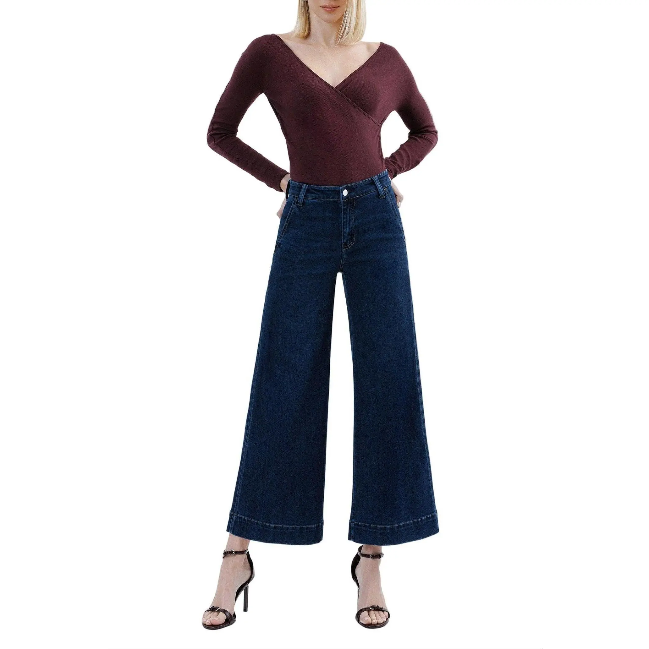 Flying Monkey Jeans - High Rise Ankle Wide Leg Jeans in Deep Indigo (28" Inseam) - F5923