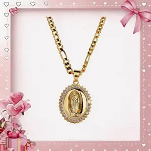 Virgin Mary Necklace for Women 14K Gold Plated Virgen de Guadalupe Necklace Mother Mary Cubic Zirconia Virgin Mary Pendant Catholic Jewelry for Women Charm Gifts，Mother's Day gift.