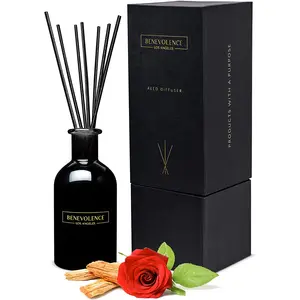 Benevolence LA Reed Diffusers for Home, Rose & Sandalwood Relaxing Fragrance | Aromatherapy Reed Diffuser Sticks with Gift Box, Scented Sticks for Bathroom | Home Décor