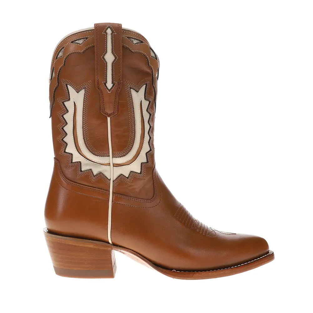 Tecovas Womens The Jolene Embroidered Tooled Inlay Round Toe  Casual Boots Mid Calf Low Heel 1-2" - Brown