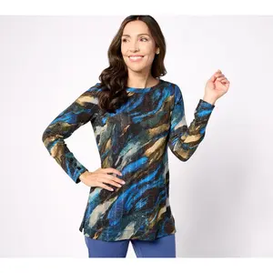 Susan Graver Weekend Regular Metallic Knit Button Detailed Tunic