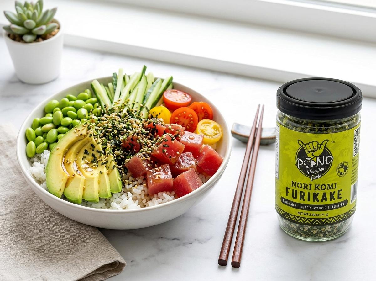 Pono Hawaiian Premium Made Nori Komi Furikake 1.1# Bulk 17.64oz Japanese Seasoning Topping Umami No Preservatives Non GMO Gluten Free No Artificial Colors