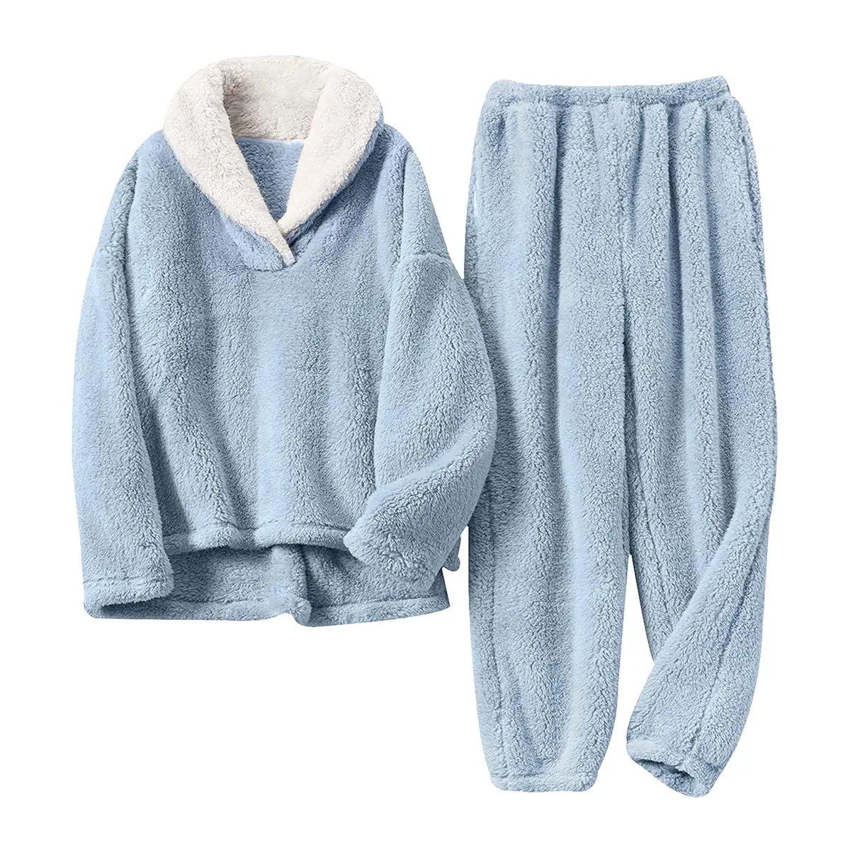 Molitree Women's Fluzzy Sherpa Fleece Pajamas Warm Pullover Lapel Sleepwear Sets Loungewear Pjs Winter Long Sleeve