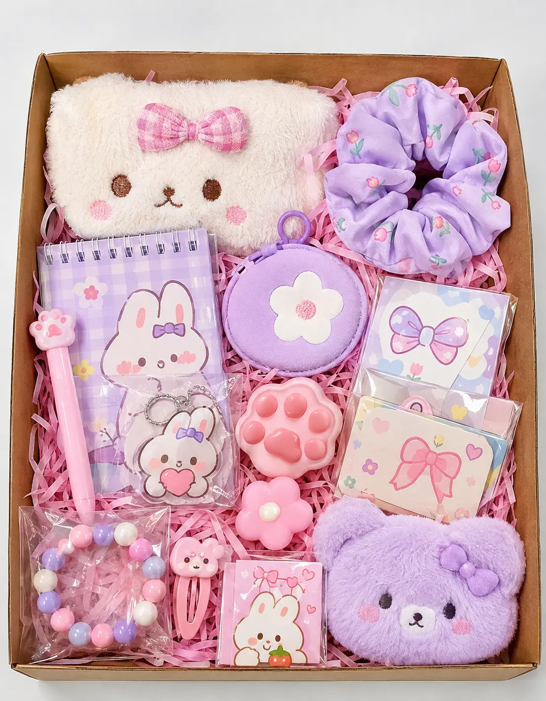 15-Piece Cute Gift Box for Women, Stationery & Accessories Gift Set with Notebook, Pouch, Keychain, Hair Accessories, Birthday Gift for Her