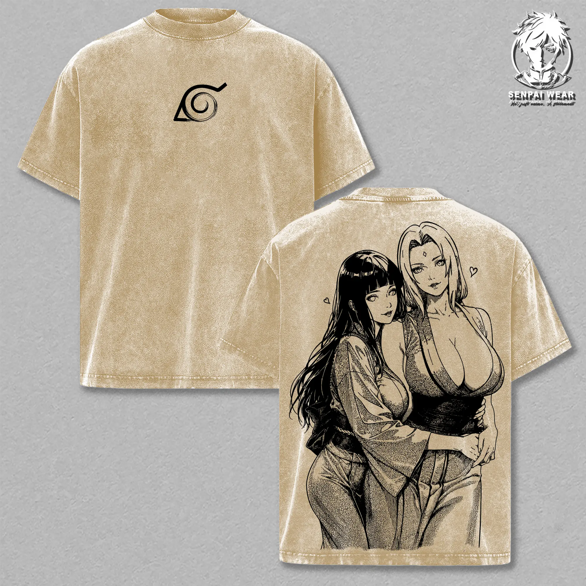 Hinata x Tsunade - NRT Graphic Tee Vintage Washed Shirt Unisex Streetwear Anime Merch Kunoichi Duo Tee Anime T-Shirt Gift for Anime Fans Apparel T Shirt Artwork Tee