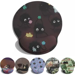 Cute Cartoon Small Black Coal Ball  Pad with Wrist Support,   Pad with Kawaii Small Star Element  Pad for Wrist Rest Table Decoration Simple Typing  Table Mousepad