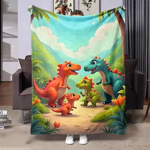 Cartoon Dinosaur Pattern Blanket, Soft Throw Blanket, Air-Conditioned Room Blanket, Warm Nap Blanket For Home Office Travel Camping summervibes
