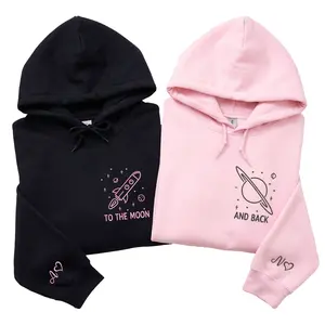 Custom To The Moon And Back Embroidered Hoodies – Matching Couple Hoodie Gift For Valentine or Anniversary
