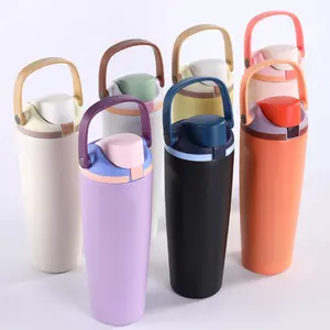 25pcs 30oz Powder Coated Stainless Steel Water Bottle with Handle and Lock Lid, Kitchenware Drinkware Flask Cups, US Warehouse Stock Portable Tumbler Bottled outdoorfun