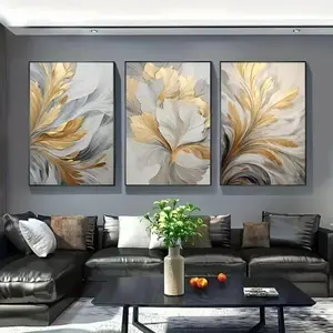 3pcs Wooden Frame Leaf Decorative Wall Art, Luxury Style Living Room Bedroom Office Corridor Hanging Paintings, Modern Simple Decoration, Modern Abstract Art, Modern Abstract Design