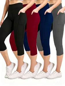 Women's High Waist Yoga Capri Pants with Pocket, 7" Tummy Control & Lifting, Casual Sports Running Tights for Fitness