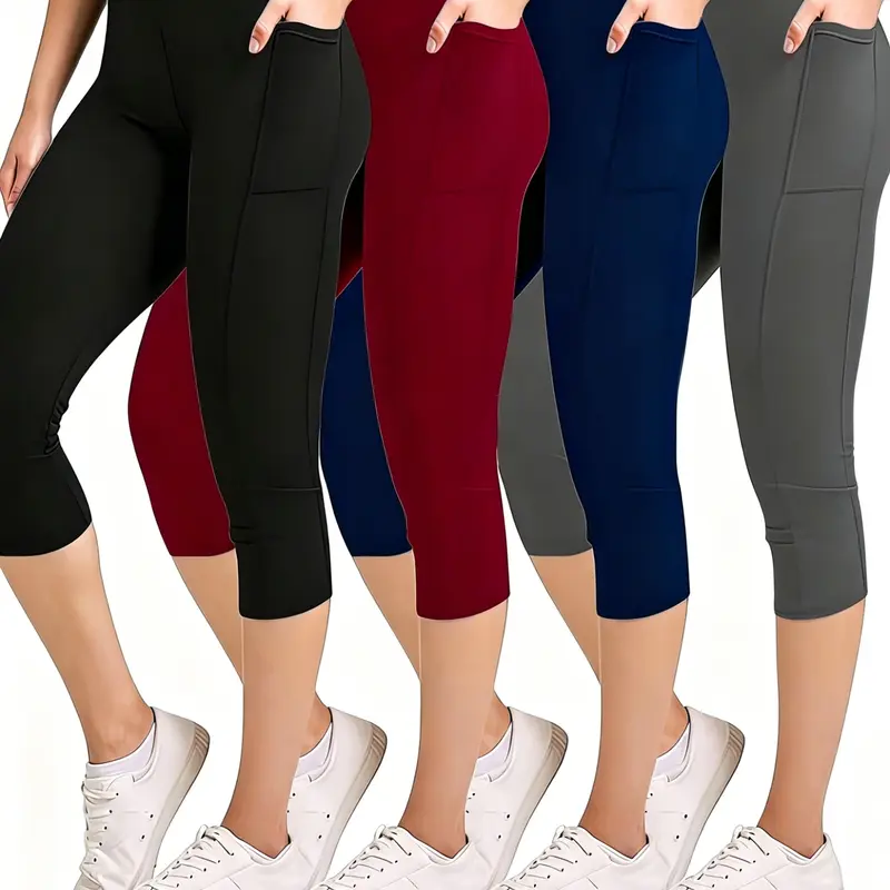 Women's High Waist Yoga Capri Pants with Pocket, 7" Tummy Control & Lifting, Casual Sports Running Tights for Fitness
