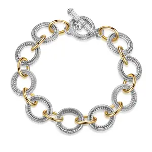 Mytys Link Bracelet for Women Two Tone Circles Chain Wire Cable Bangle Designer Inspired Bracelets