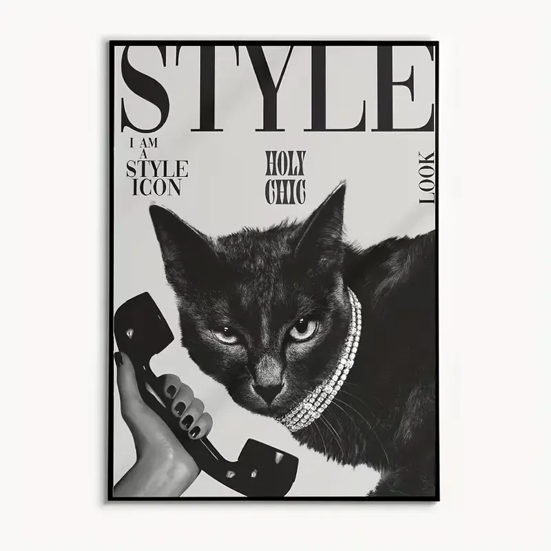 Fashion Animals Poster, Popular Black Cat Print Magazine
