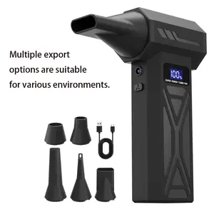 Portable mini violent fan - high airflow for blowing fallen leaves and creating a fire. Rechargeable LCD digital display powerful blower. Outdoor camping / winter vehicle snow removal / computer dust removal blower.