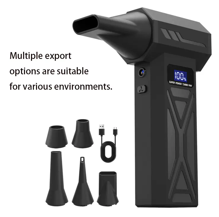Portable mini violent fan - high airflow for blowing fallen leaves and creating a fire. Rechargeable LCD digital display powerful blower. Outdoor camping / winter vehicle snow removal / computer dust removal blower.