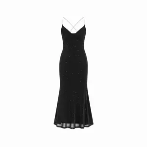 Cider Women's Sequin Cowl-Neck Mermaid Maxi Dress with Pearl Straps