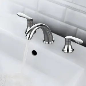 Modern 3-Hole Widespread Bathroom Faucet, Brushed Nickel cUPC Certified Double Handle Basin Tap, Comes with Pop-Up Drain & Supply Hoses, Easy Installation for Bathroom Vanity RV and Home Renovation