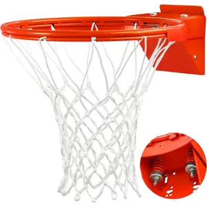 Heavy Duty Universal 18 Inch Basketball Rim Replacement, Professional Breakaway Rim with Net, Double-Spring Backboard Rims for In-Ground Wall-Mounted Basketball Hoops Indoor Outdoor