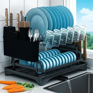 Double Layer Kitchen Storage Rack, Large Rust-Resistant Foldable Organizer, Clip Design with Drain Board, Prevents Utensils Sticking