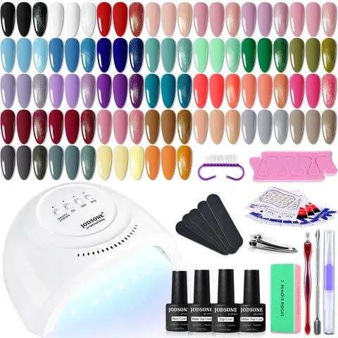 JODSONE 35PCS 5ml Gel Nail Polish Kit with UV LED Lamp (Multiple Curing Modes), Nail Care Colorful Set, Classic Black White Nude Blue-Purple Shades, Soft Brush, High-Pigment Minerals-Infused Cosmetic, DIY At-Home Manicure Tools, Women's All-Season Gifts