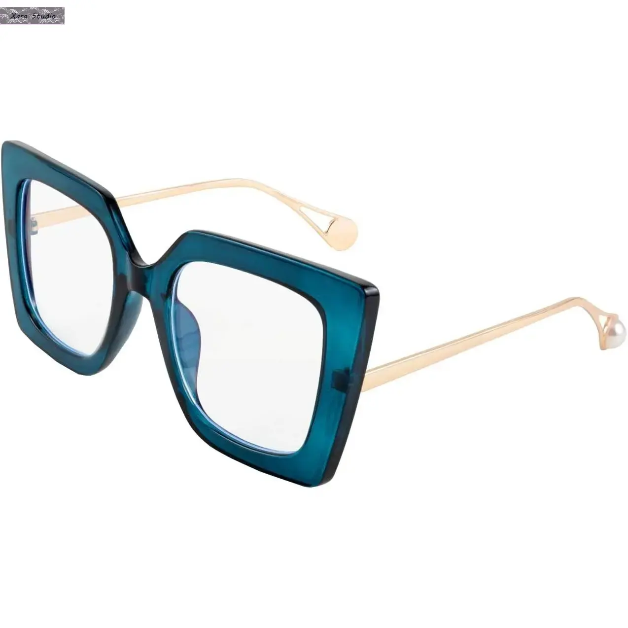 Women's Oversized Square Cat Eye Glasses, Blue Light Blocking Eyewear with Pearl Inlay - Anti-Screen Stylish Accessories for Home and Casual Use, Female