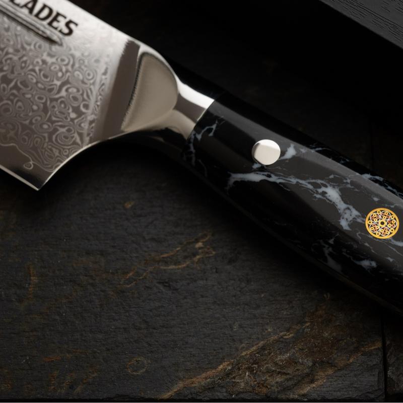 EXCALIBLADES Nakiri Knife - Stainless Steel Damascus Knife with Full Tang Handle & Black Turquoise Handle, Sharp for Meat and Vegetable Use