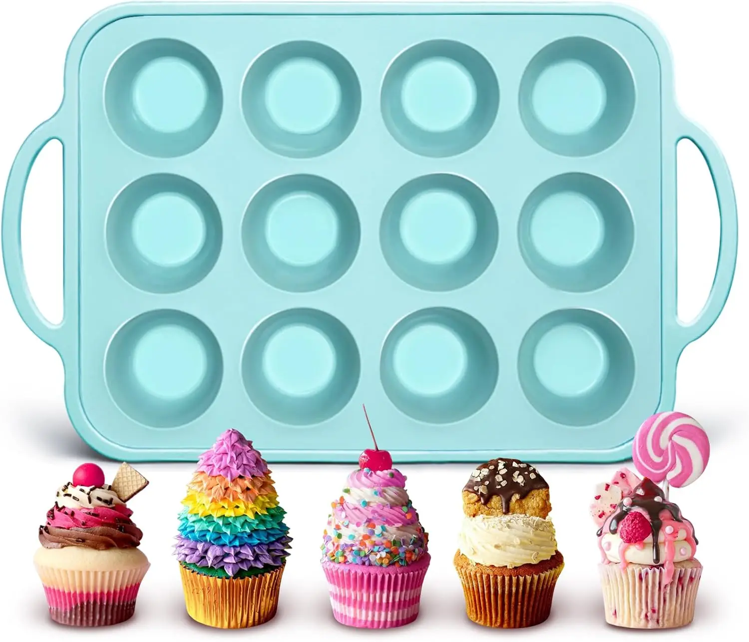Silicone Muffin Pan, 12 Cups Mini Size Nonstick Cupcake Pan, BPA Free Silicone Muffin Tray, Cupcake Baking Pan Molds for Oven Dishwasher Safe