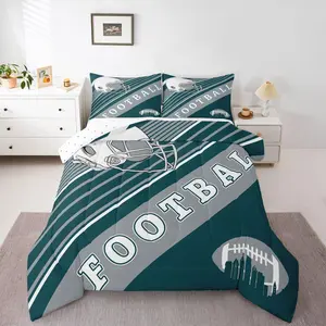 Football Comforter Set,Football Lovers Bedding Set,Rugby Sports Decor Bedding Comforters & Set,Birthday Gifts for Men Geometric Striped Duvet Set