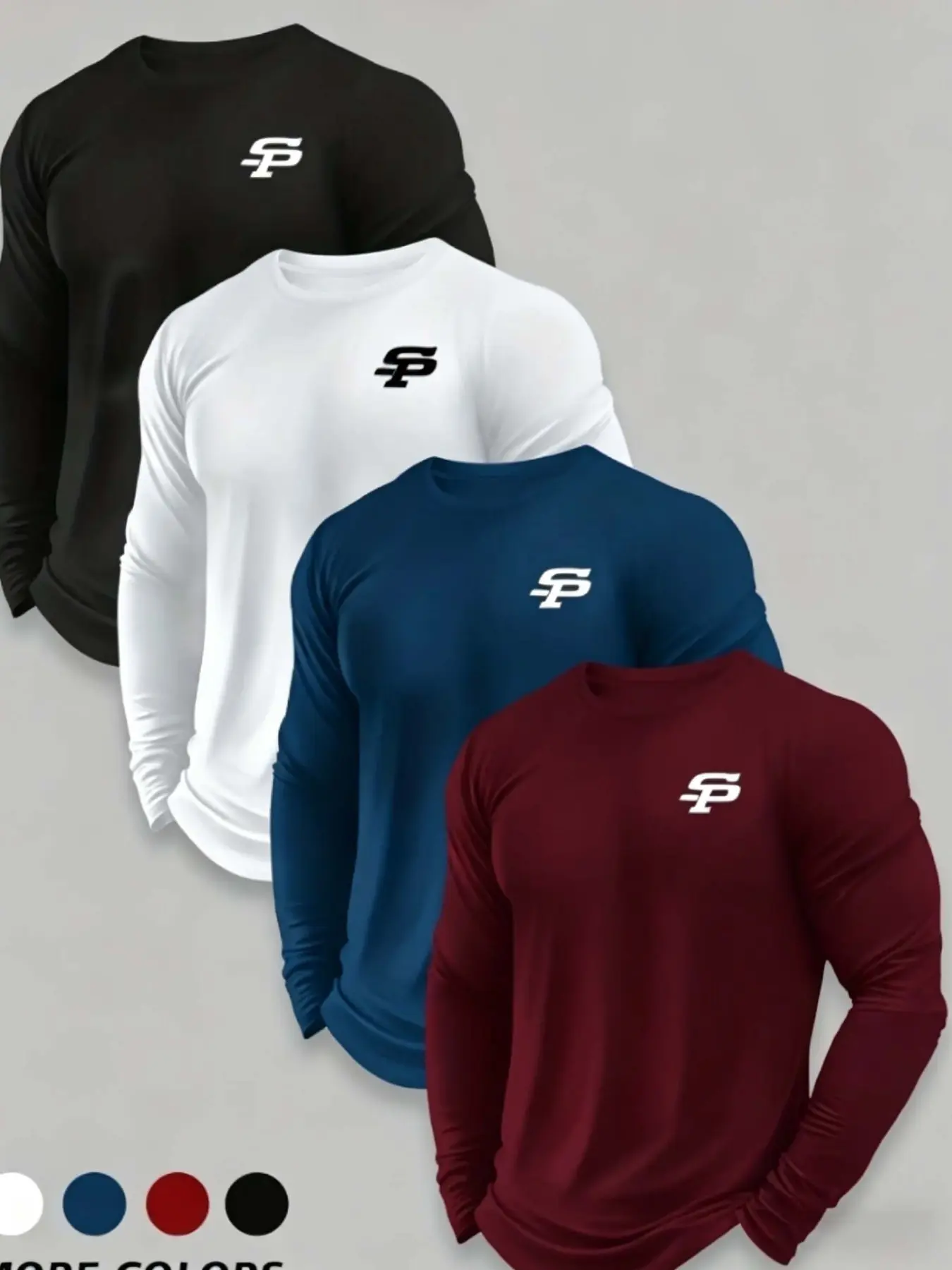 Men's Round Neck Long Sleeve T-Shirt Set, Casual Fashion Knitwear Polyester Top, Knitted Clothes, Slightly Elastic, Basic Style, Geometric Print, Spring & Fall