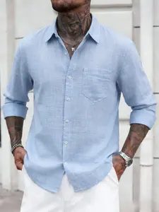 Men's linen Fabric shirt with button design, casual long-sleeved beach shirt with pockets, regular fit and lightweight, Breathable top, suitable for summer fashion and comfort, Easter, an ideal gift for him