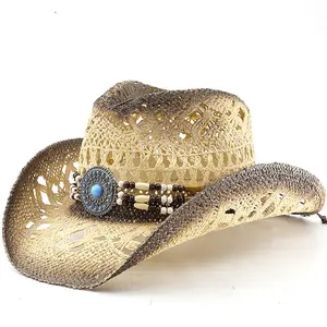 Western Cowboy Hat for Men, Cowboy Belt Spray Paint Straw Hat for Women, Photo Shooting Artifact