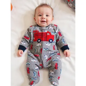 Embroidered Fleece Long-Sleeve Footed Onesie for Baby Boys, for Outdoor