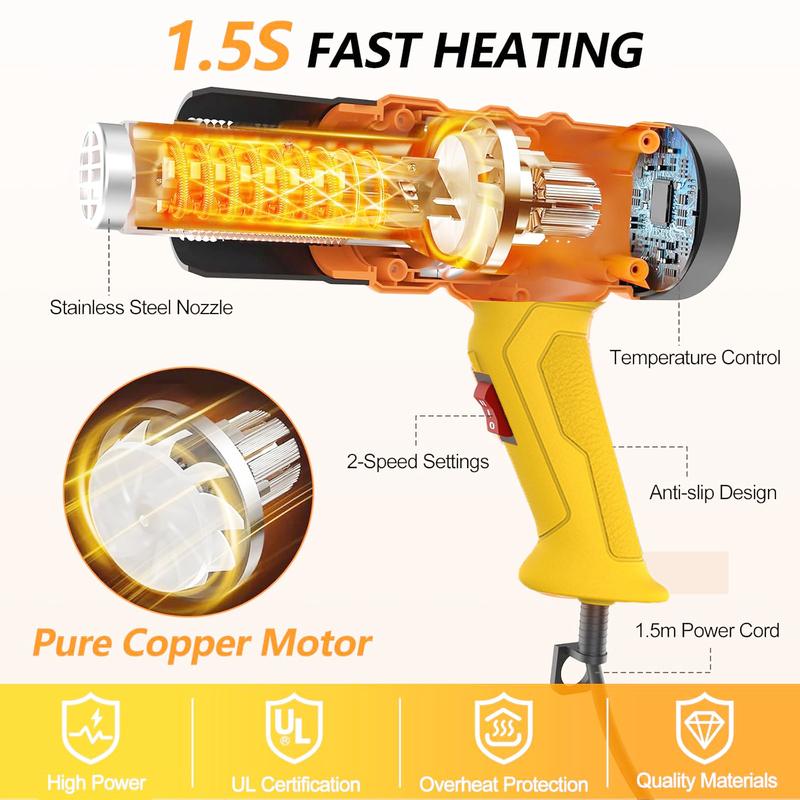 2000W Heat Gun for Vinyl Wrap, Car Wrapping Kit Include Heat Gun, Squeegees, Vinyl Cutter for Resin, Shrink PVC Tubing/Wrapping/Crafts and Vinyl Wrap -Car Accessories Set