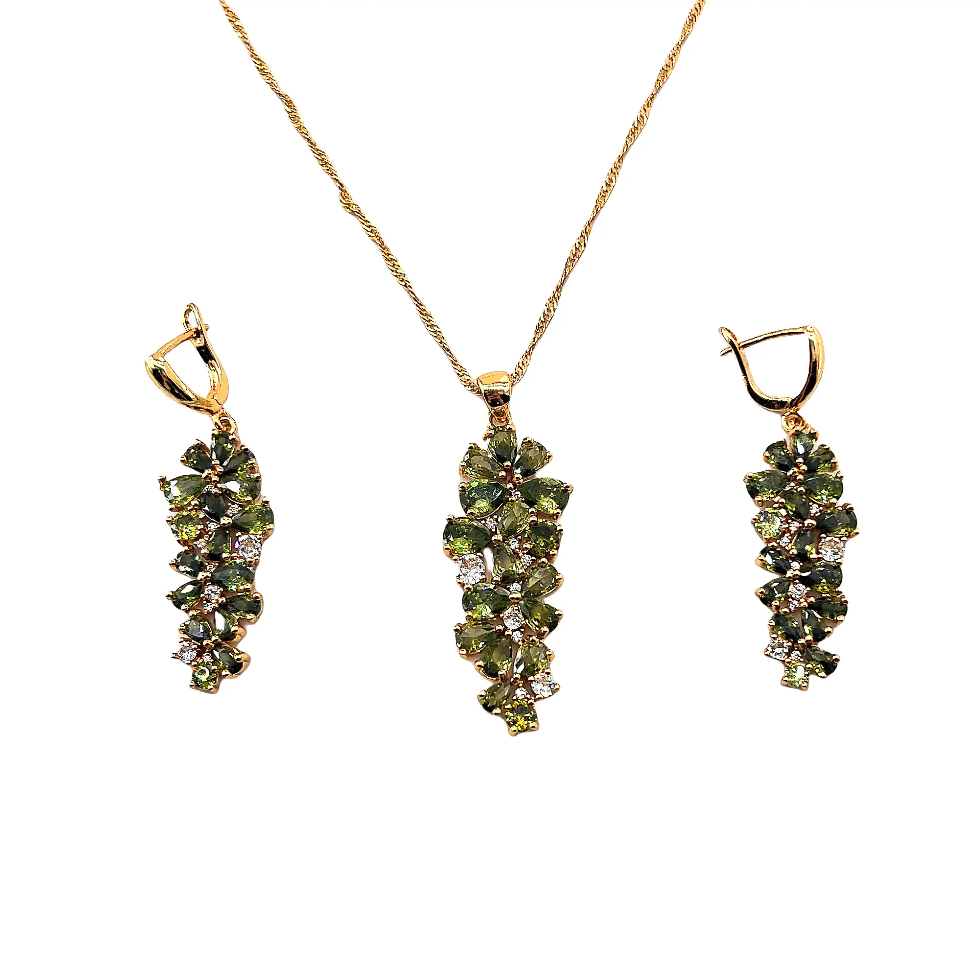 Creative Grape Olive green Zircon necklace earrings 18K gold plated necklace earrings set Earrings & necklaces