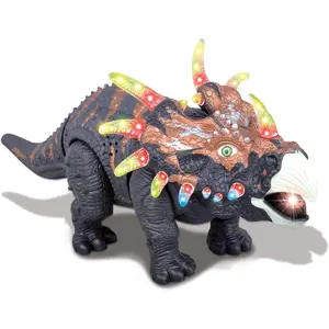 Walking Dinosaur Toys for Kids 2-4, Triceratops Electronic Jurassic Toy with LED Light, Sound, Swinging Tail Battery Powered for Toddlers